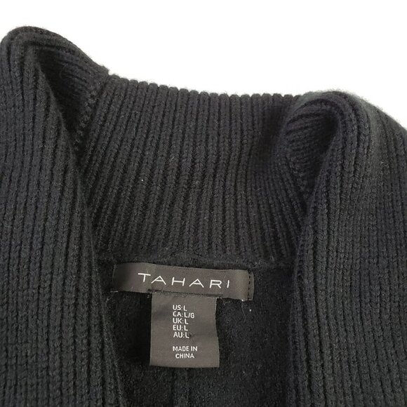 Tahari Merino Wool Open Front Sweater Womens Large Black Heavyweight Cardigan - Picture 5 of 8